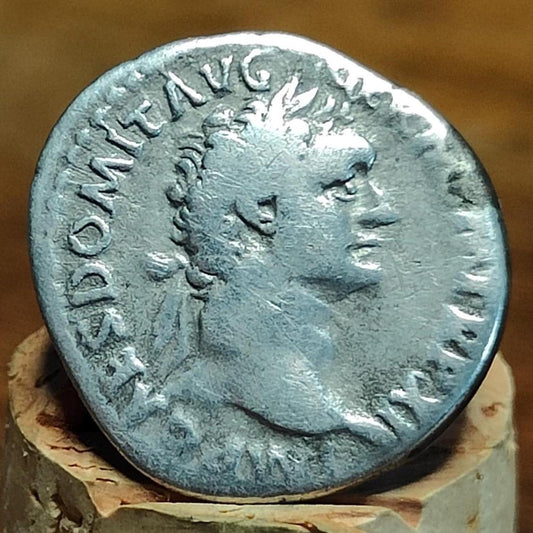 Domitian Roman Silver Denarius with Minerva reverse, Ancient roman coin