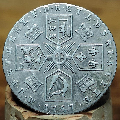 George III silver sixpence dated 1787 with no hearts- Georgian coin, US colonial