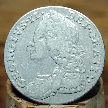1757 King George II Silver Sixpence Coin older bust