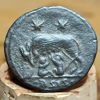 Roman commemorative coin with She Wolf reverse, 330-354AD ancient Nummus