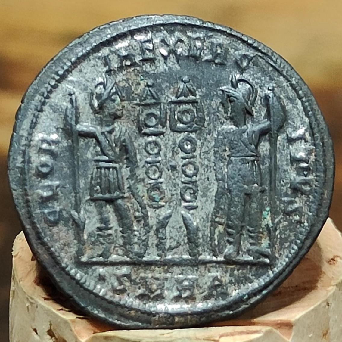 Constantius II as Caesar Roman coin, Soldiers reverse, 324-337AD, ancient Nummus AE3