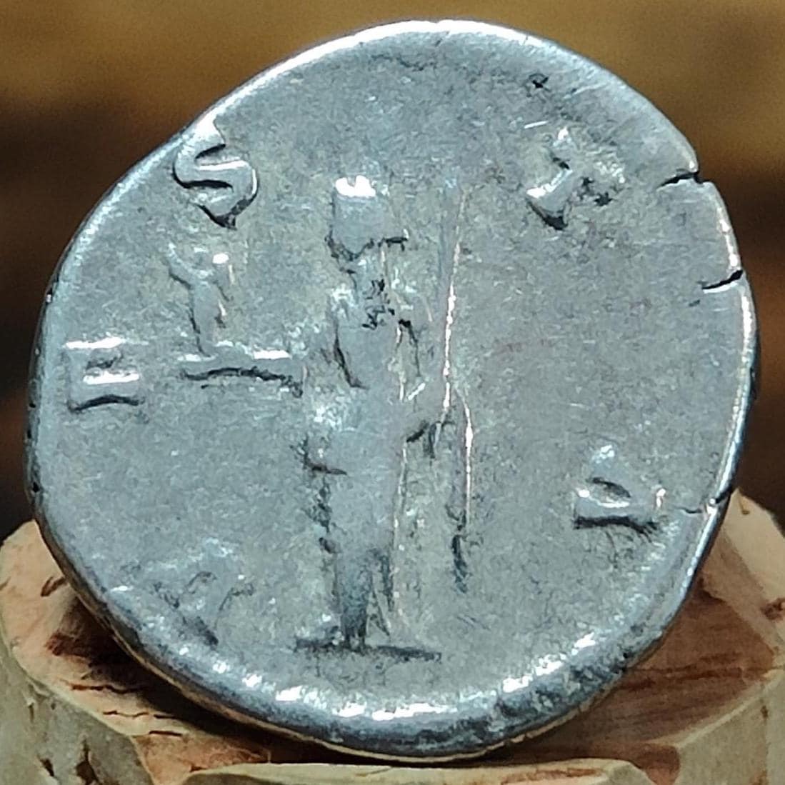 Faustina I Silver Denarius with Vesta reverse, 141-161AD Ancient roman coin