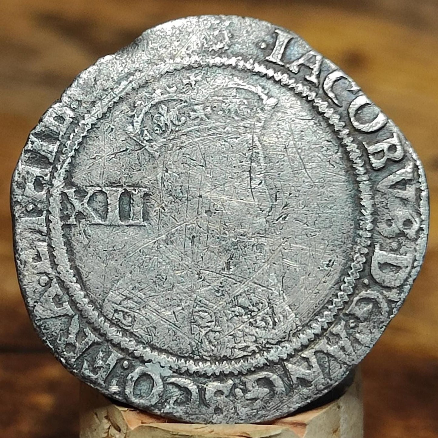 James I hammered silver Shilling coin, Stuart era 12 pence - VPUKcoins