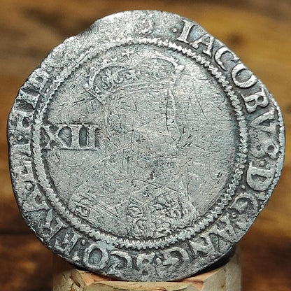 James I hammered silver Shilling coin, Stuart era 12 pence - VPUKcoins