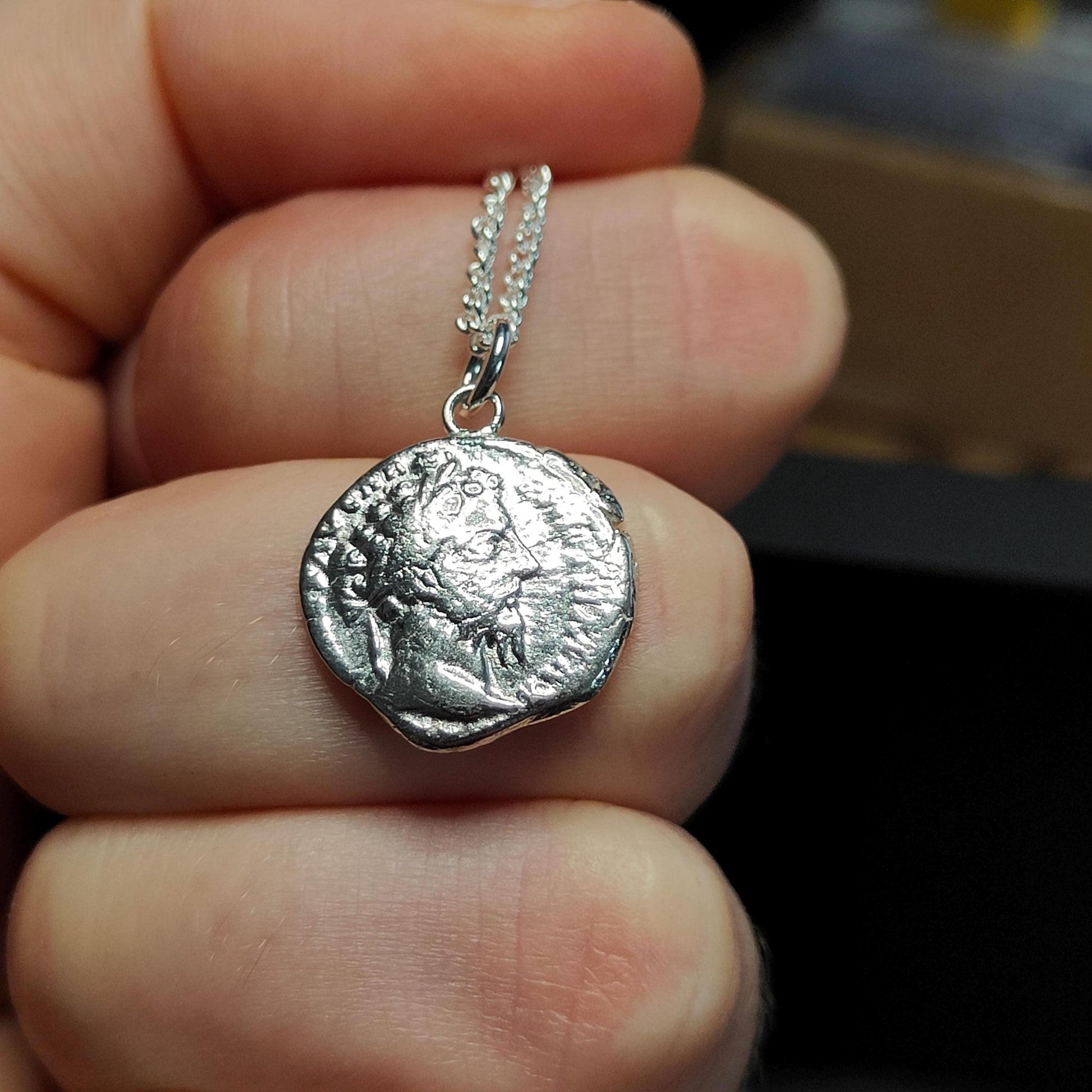 Marcus Aurelius Silver Denarius pendant and chain, ancient Roman coin necklace - VPUKcoins