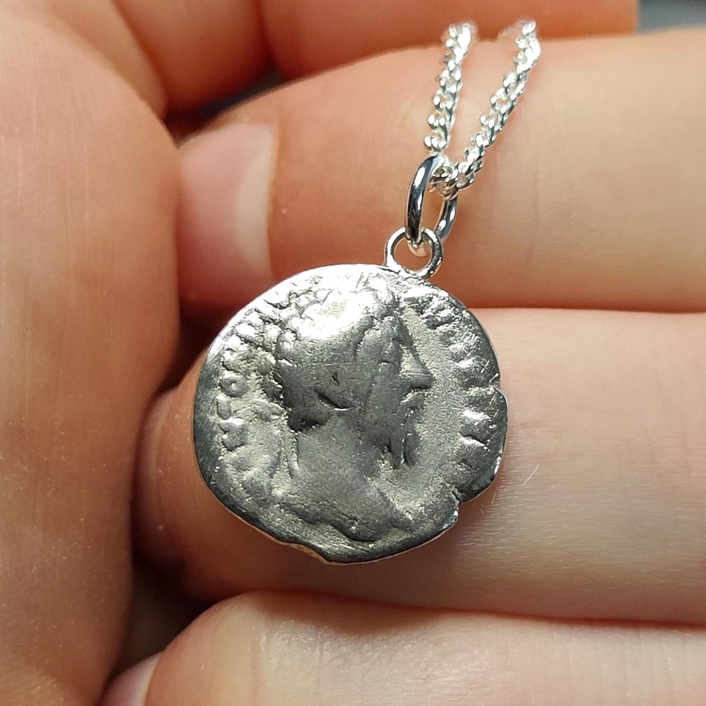 Marcus Aurelius Silver Denarius pendant and chain, ancient Roman coin necklace - VPUKcoins