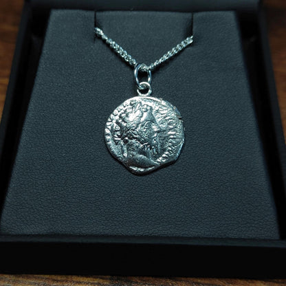 Marcus Aurelius Silver Denarius pendant and chain, ancient Roman coin necklace - VPUKcoins