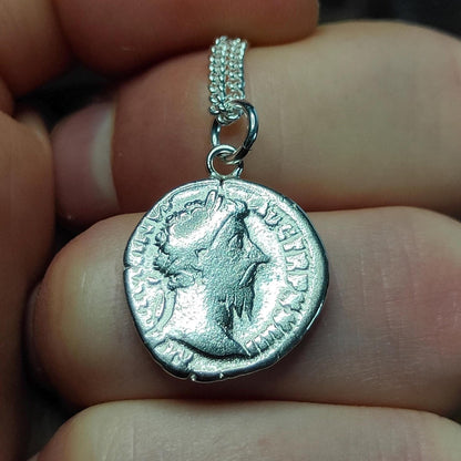 Marcus Aurelius Silver Denarius pendant and chain, ancient Roman coin necklace - VPUKcoins