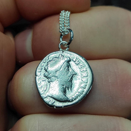 Marcus Aurelius Silver Denarius pendant and chain, ancient Roman coin necklace - VPUKcoins
