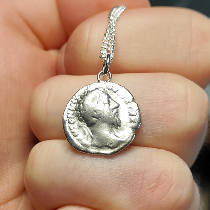 Marcus Aurelius Silver Denarius pendant and chain, ancient Roman coin necklace - VPUKcoins