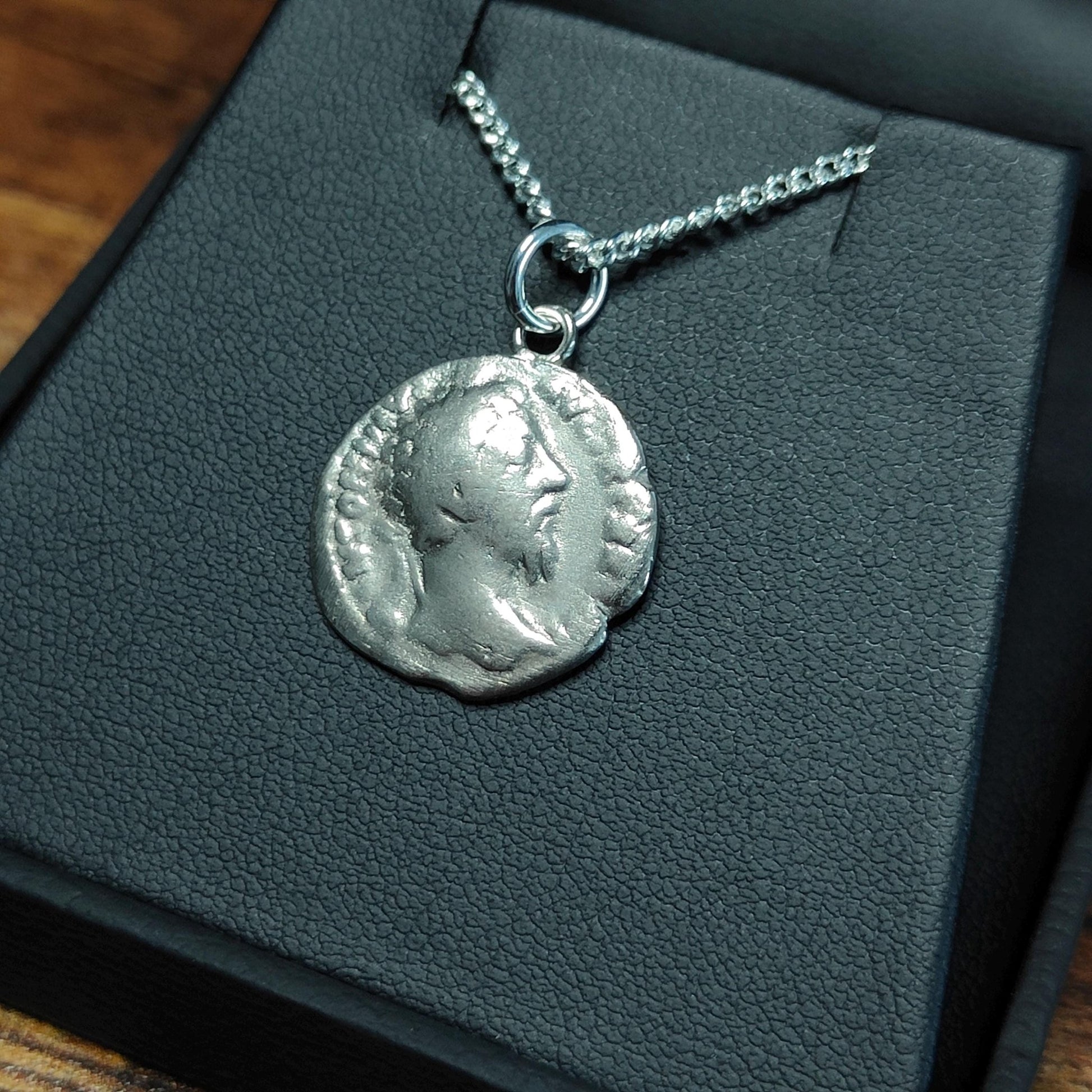 Marcus Aurelius Silver Denarius pendant and chain, ancient Roman coin necklace - VPUKcoins