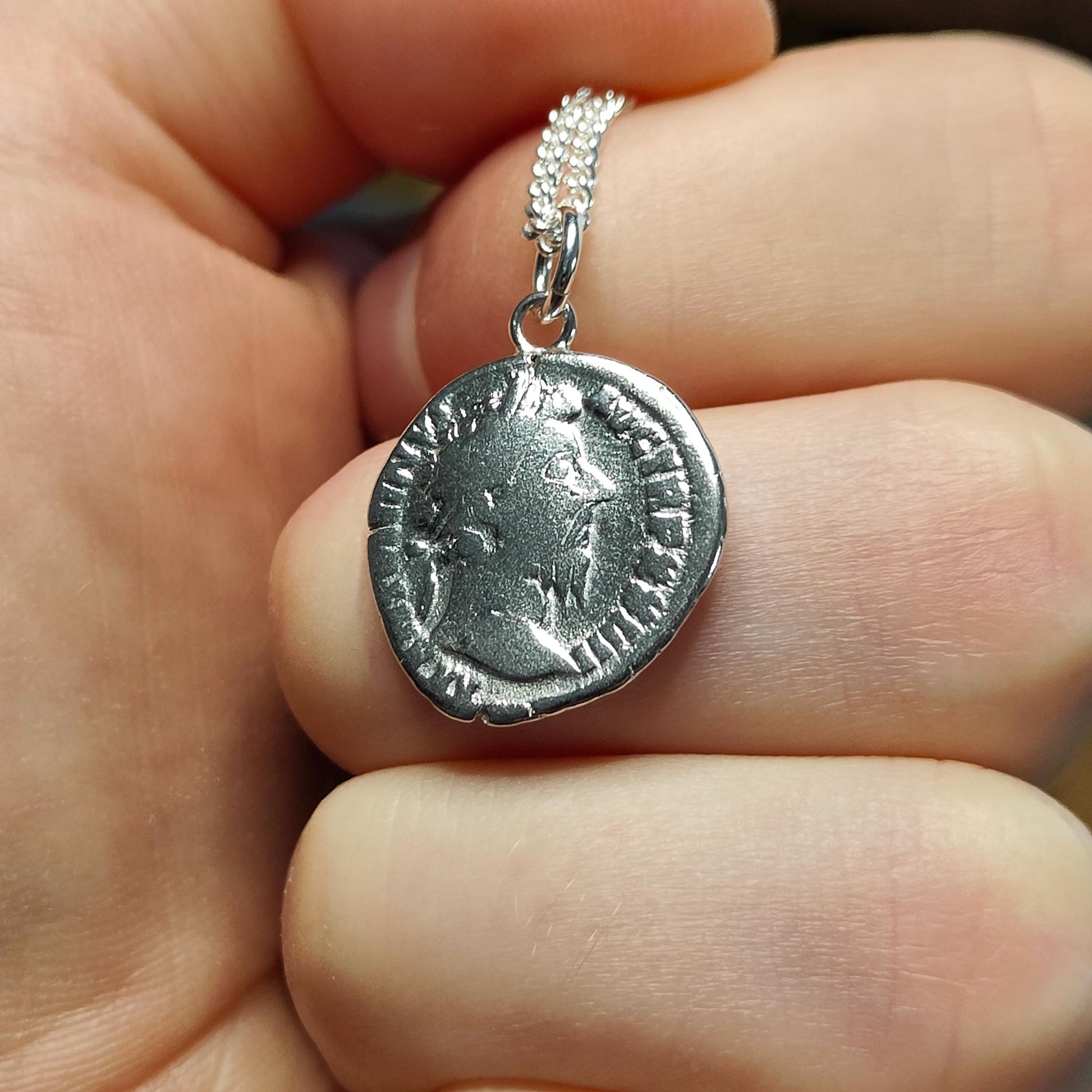 Marcus Aurelius Silver Denarius pendant and chain, ancient Roman coin necklace - VPUKcoins