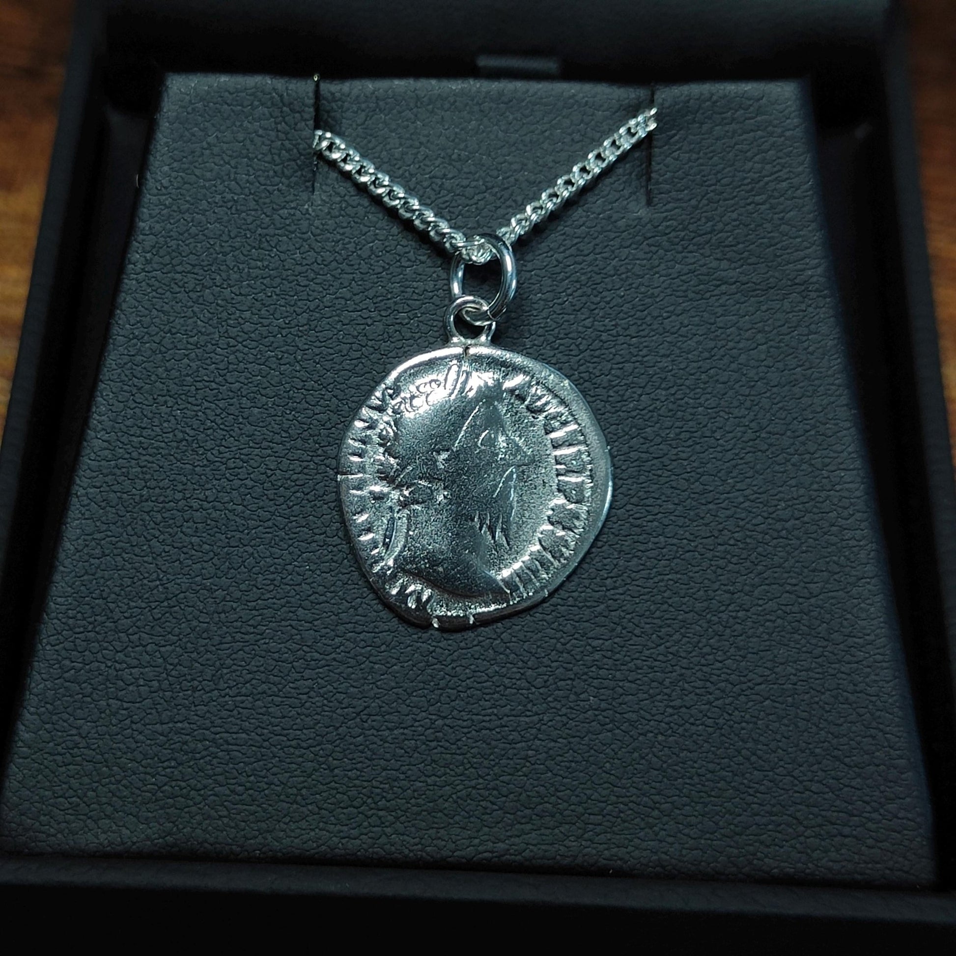 Marcus Aurelius Silver Denarius pendant and chain, ancient Roman coin necklace - VPUKcoins
