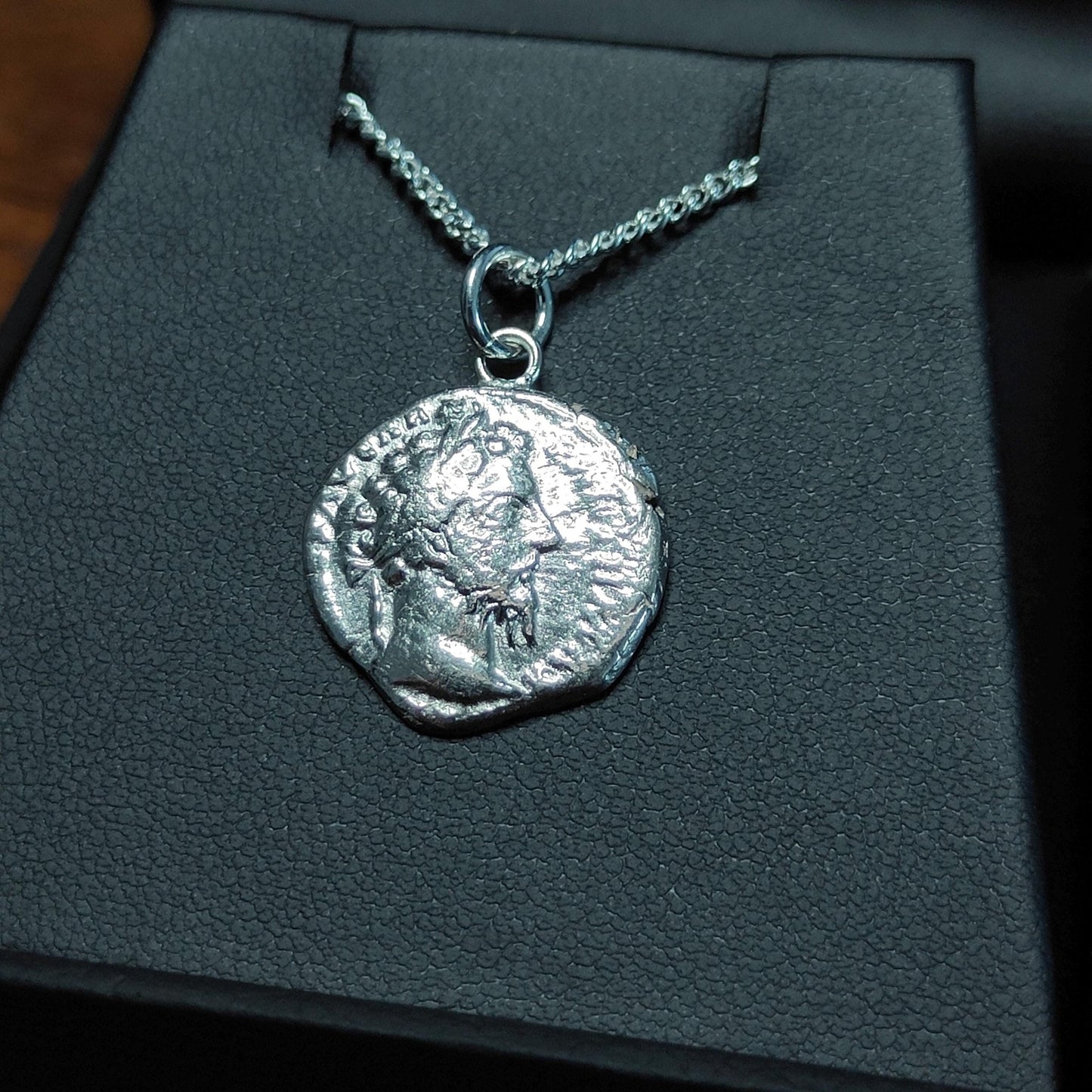 Marcus Aurelius Silver Denarius pendant and chain, ancient Roman coin necklace - VPUKcoins