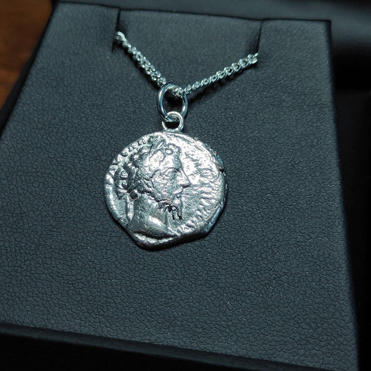 Marcus Aurelius Silver Denarius pendant and chain, ancient Roman coin necklace - VPUKcoins