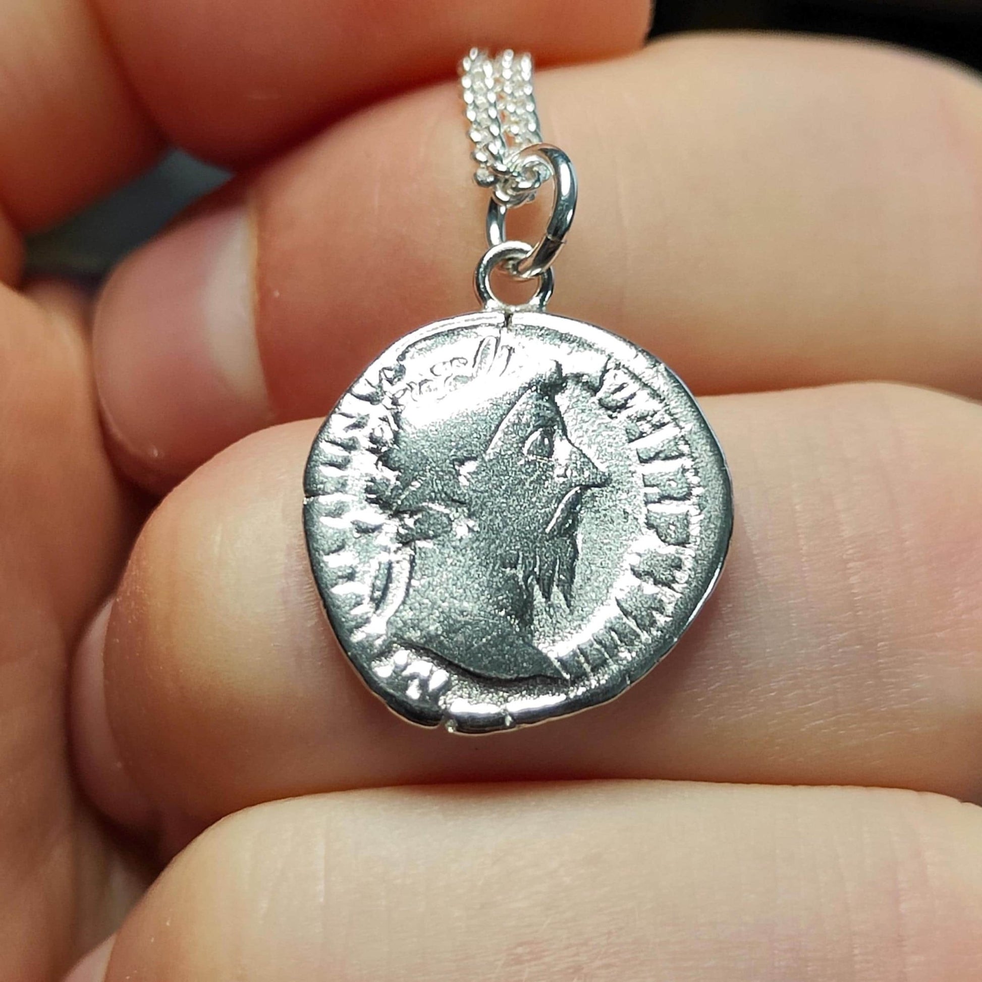 Marcus Aurelius Silver Denarius pendant and chain, ancient Roman coin necklace - VPUKcoins