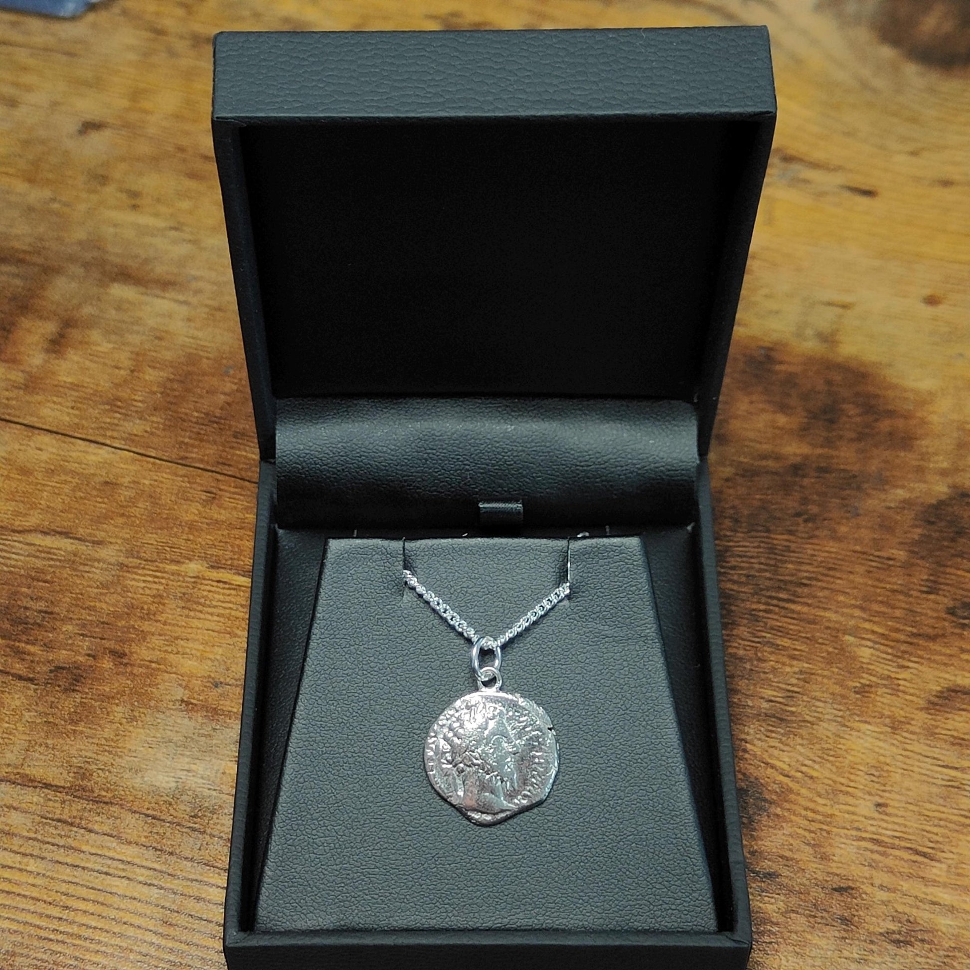 Marcus Aurelius Silver Denarius pendant and chain, ancient Roman coin necklace - VPUKcoins