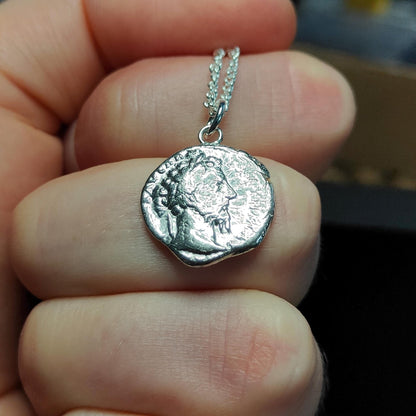 Marcus Aurelius Silver Denarius pendant and chain, ancient Roman coin necklace - VPUKcoins