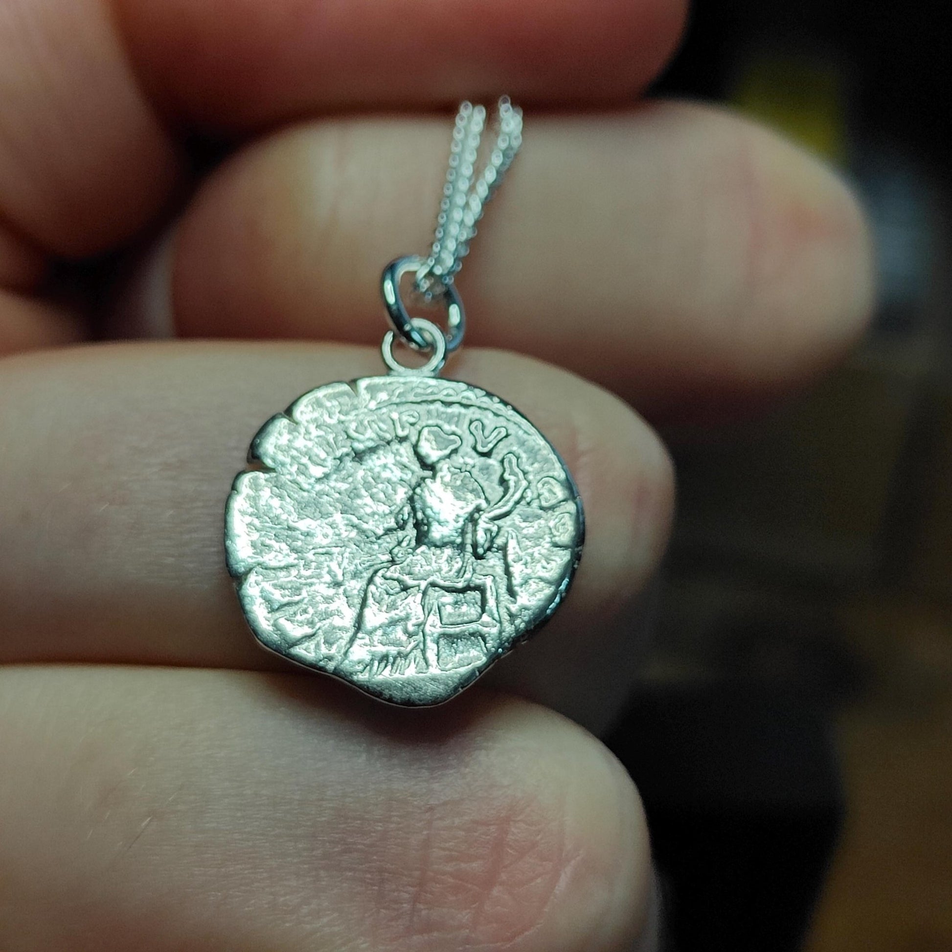 Marcus Aurelius Silver Denarius pendant and chain, ancient Roman coin necklace - VPUKcoins