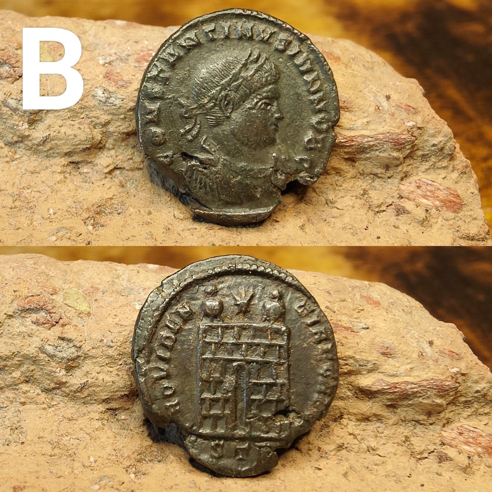 Nice Roman coins with camp gate, 4th century ancient Follis - VPUKcoins