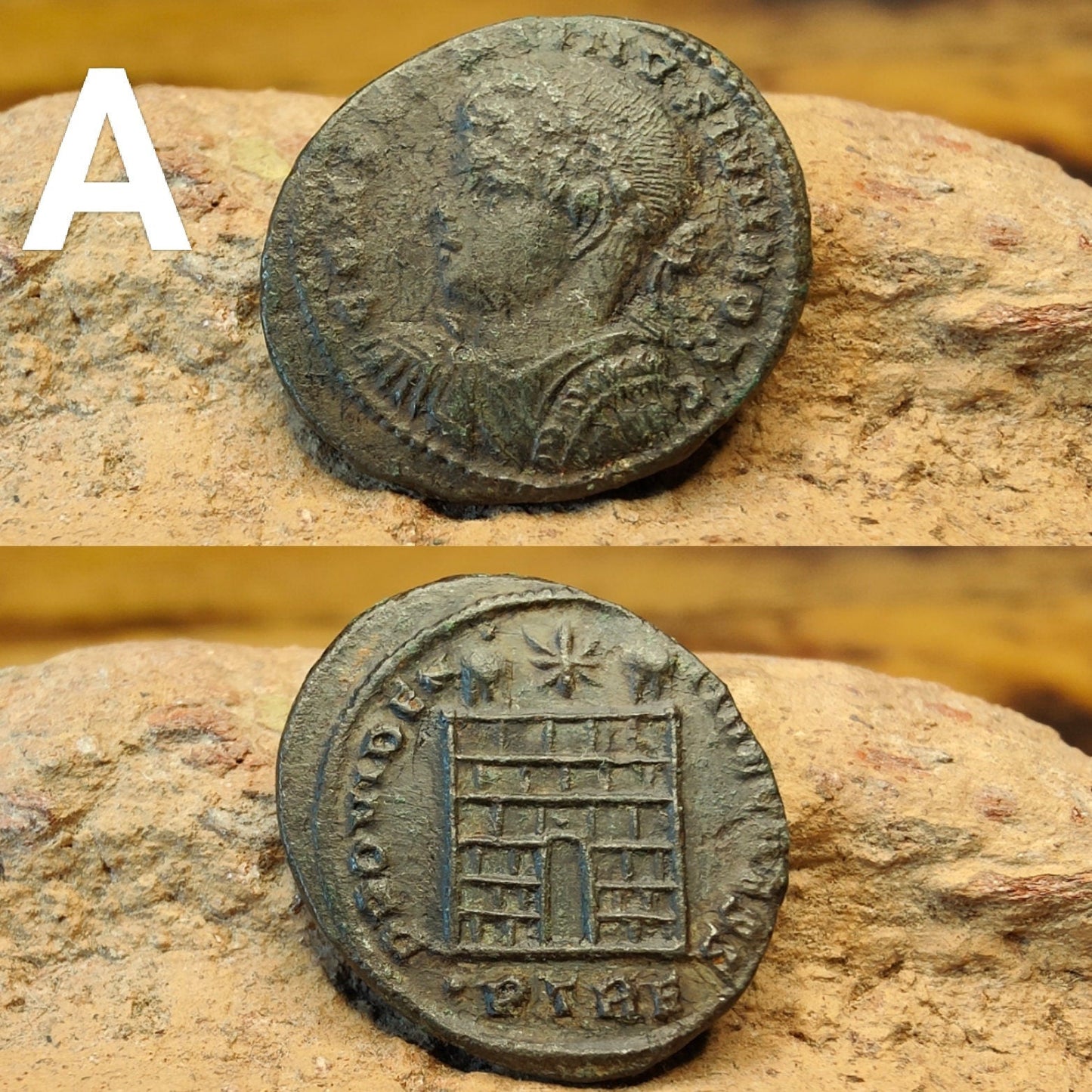 Nice Roman coins with camp gate, 4th century ancient Follis - VPUKcoins
