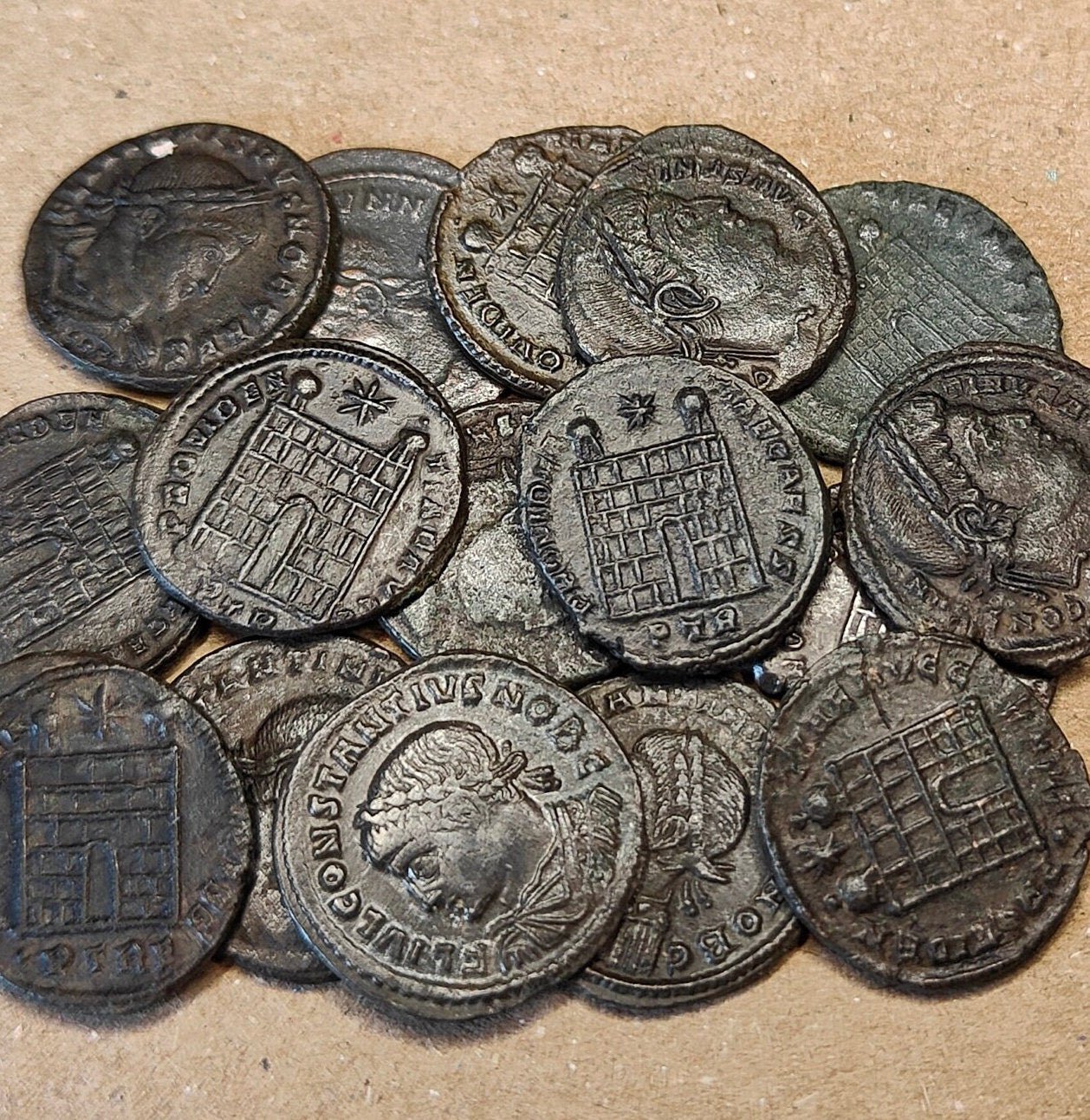 Nice Roman coins with camp gate, 4th century ancient Follis - VPUKcoins