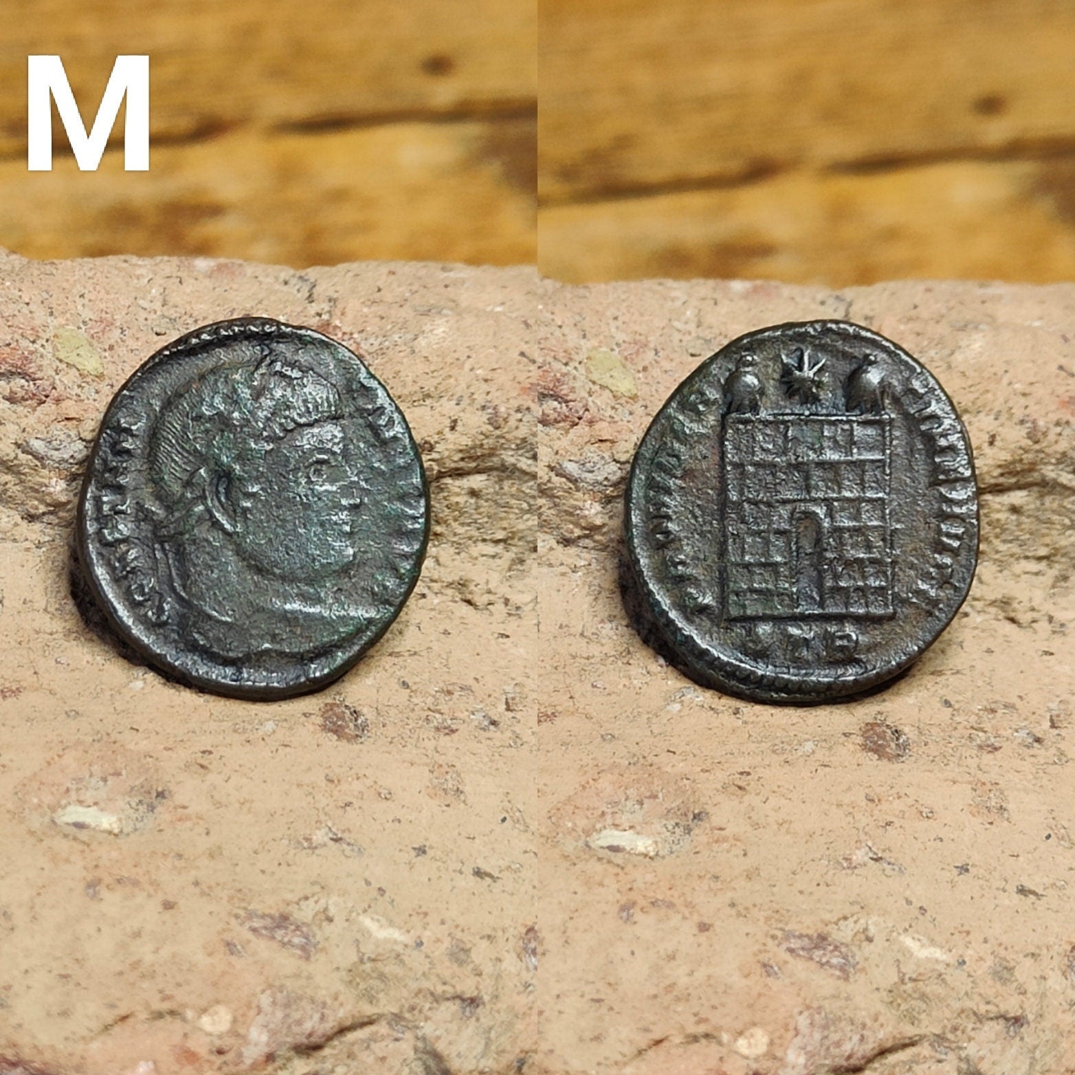 Nice Roman coins with camp gate, 4th century ancient Follis - VPUKcoins