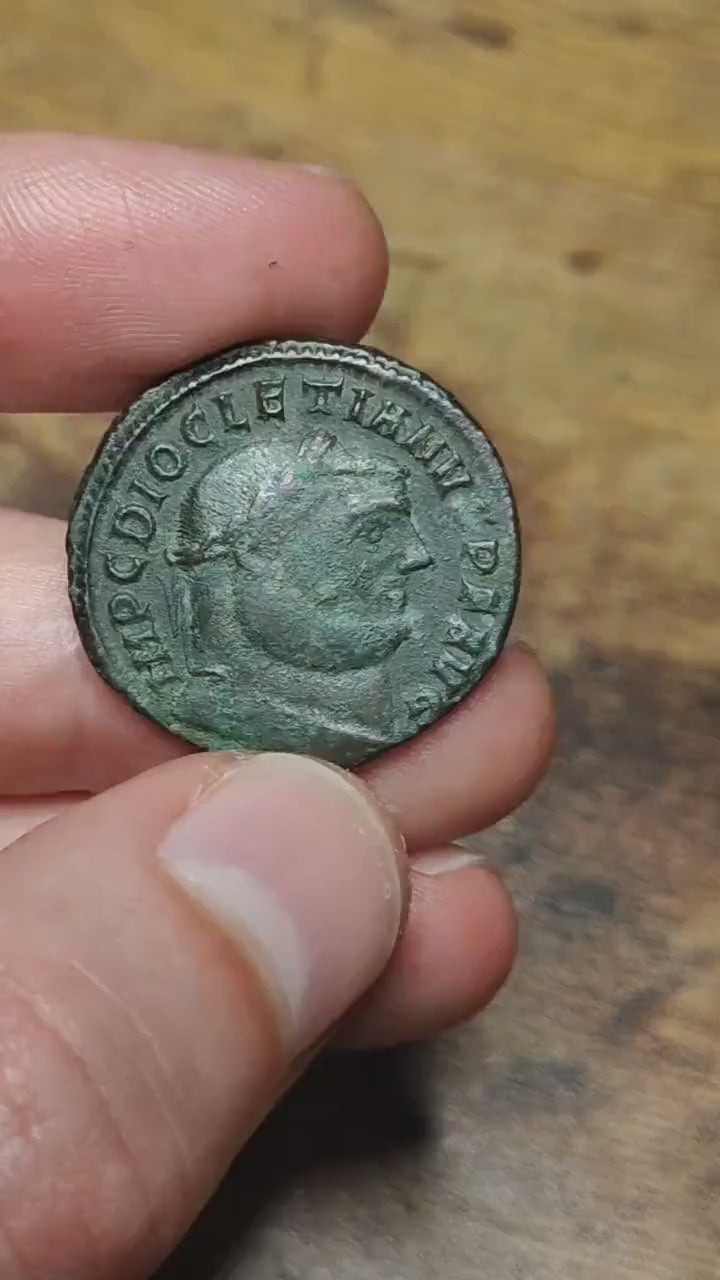 Diocletian Roman coin, high grade ancient Follis with god Genius reverse
