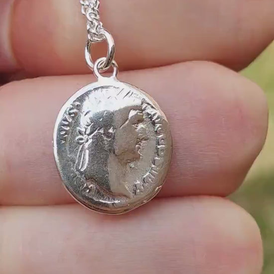Hadrian Silver Denarius pendant and chain, ancient necklace