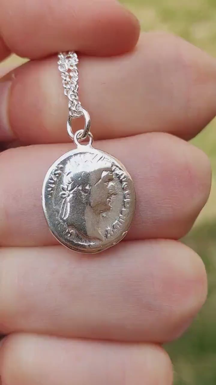 Hadrian Silver Denarius pendant and chain, ancient necklace