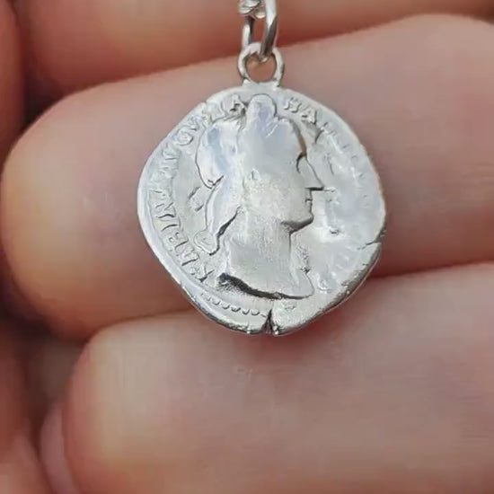 Sabina Silver Denarius pendant and chain, ancient necklace