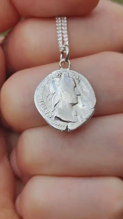 Sabina Silver Denarius pendant and chain, ancient necklace