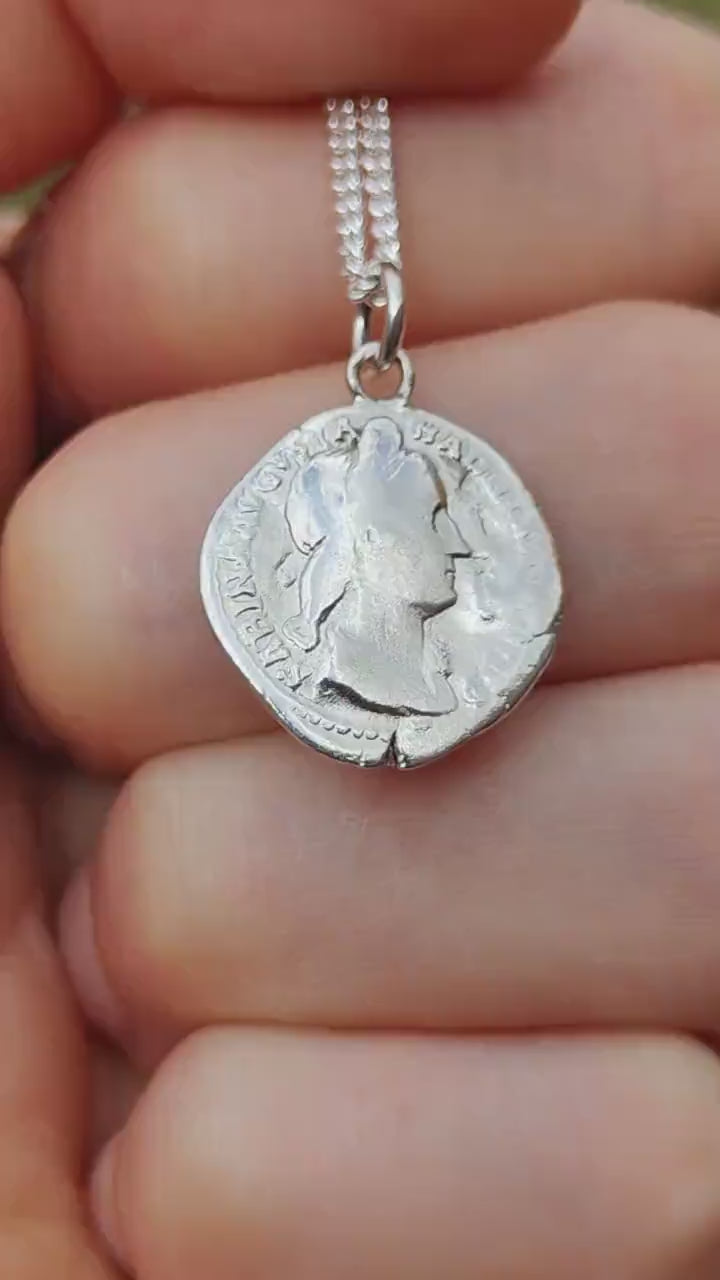 Sabina Silver Denarius pendant and chain, ancient necklace