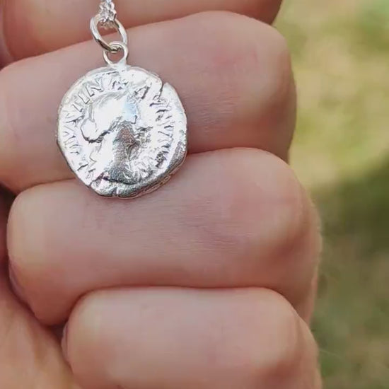 Faustina II Silver Denarius pendant and chain, ancient necklace