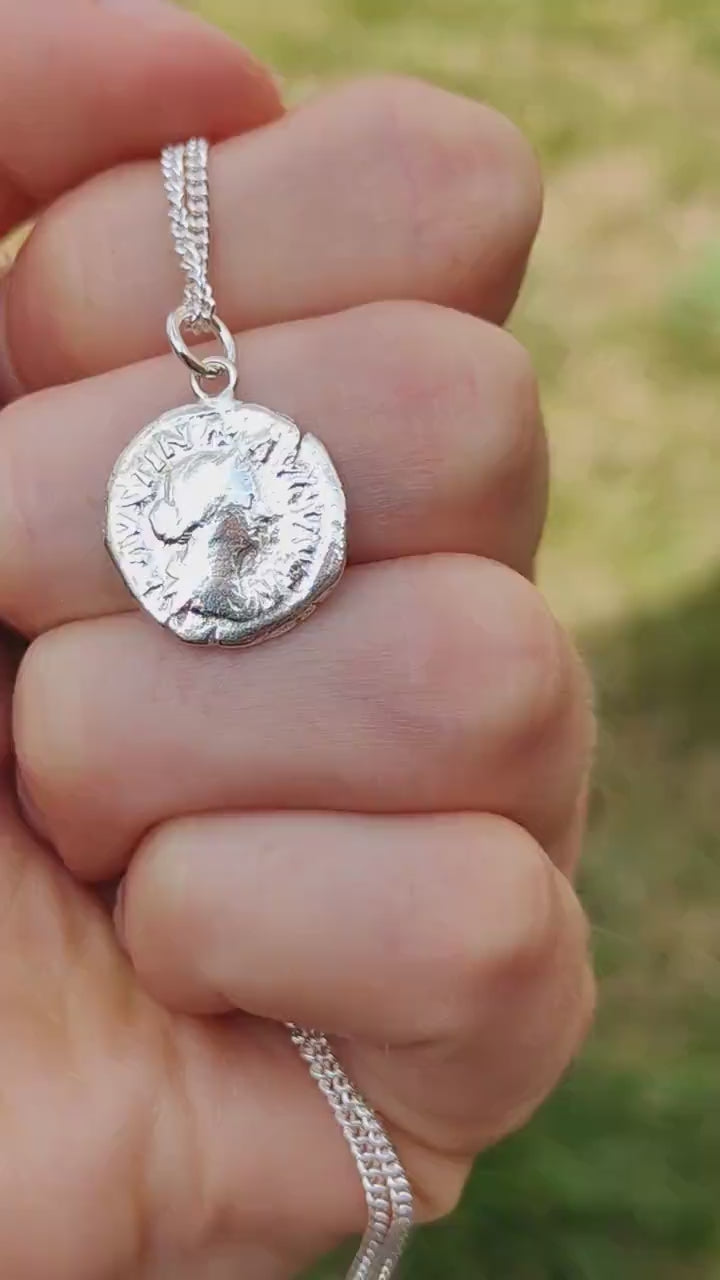 Faustina II Silver Denarius pendant and chain, ancient necklace