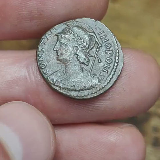 Roman commemorative coin with constantinopolis reverse, ancient  Nummus