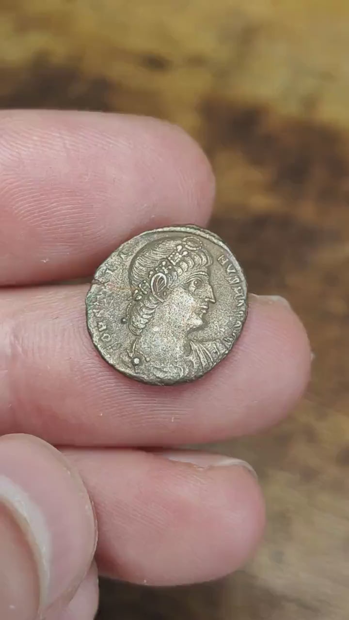 Constantine the great Roman coin with soldiers reverse, 4th century ancient nummus AE4