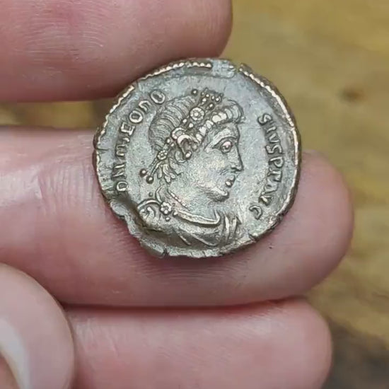 Theodosius Roman coin, ancient follis with Concordia reverse AE3