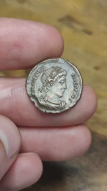 Theodosius Roman coin, ancient follis with Concordia reverse AE3