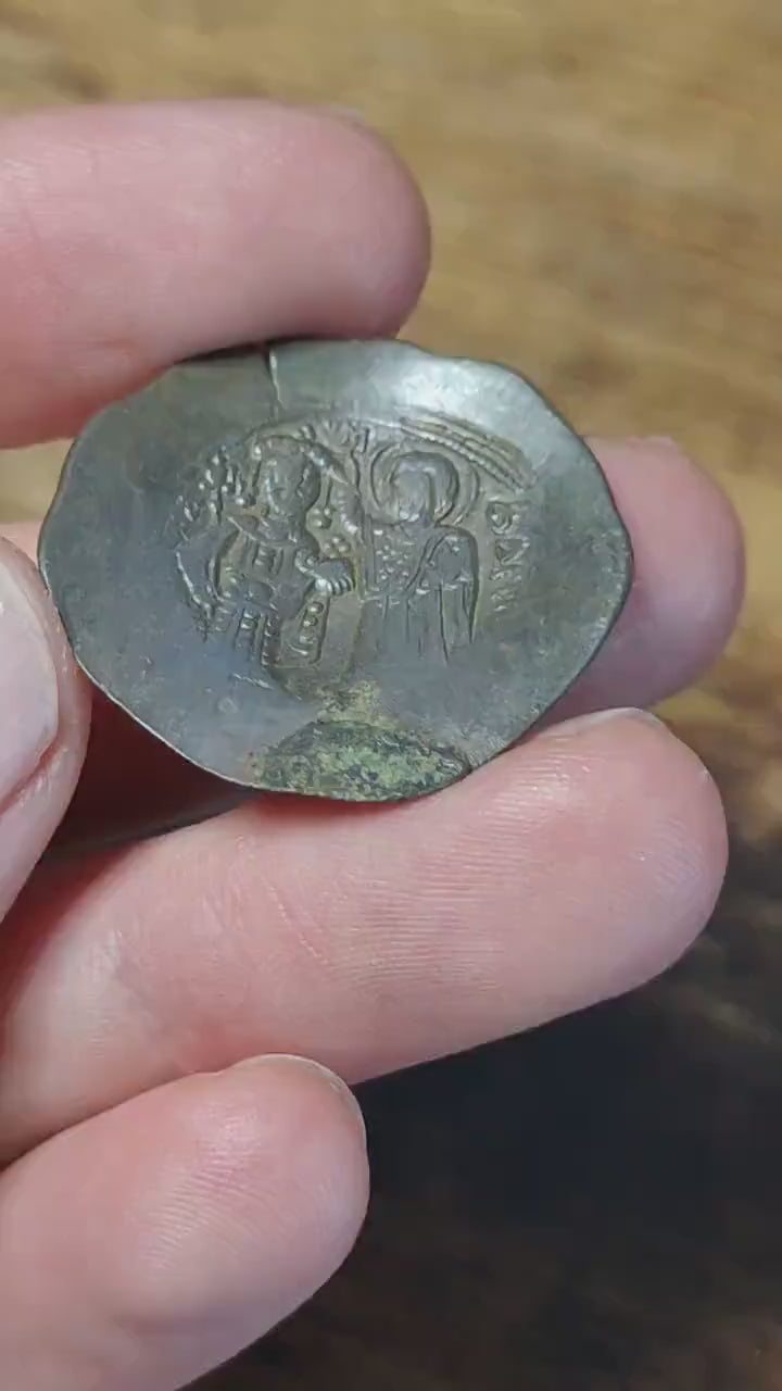 Ancient Byzantine Trachy coins, Authentic billon cup coin