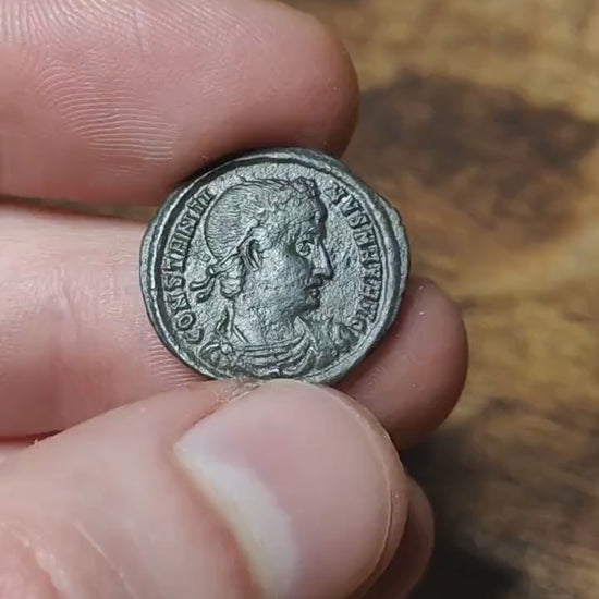 Constantine the great Roman coin with soldiers reverse, 4th century ancient nummus AE3