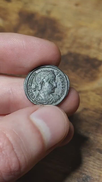 Constantine the great Roman coin with soldiers reverse, 4th century ancient nummus AE3