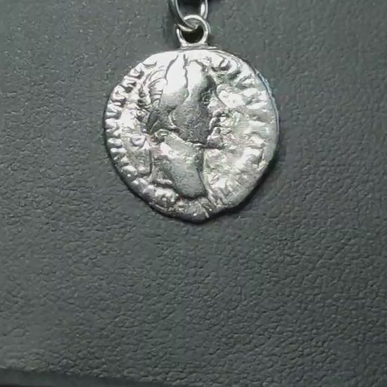 Antoninus pius Silver Denarius pendant and chain, ancient necklace