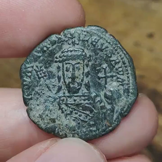 Constantine VII and Romanus I Byzantine coin, Authentic Roman follis 920-944AD