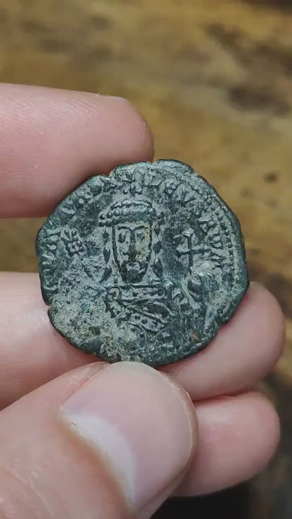 Constantine VII and Romanus I Byzantine coin, Authentic Roman follis 920-944AD