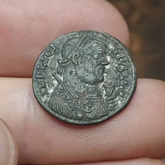 Licinius Roman coin, high grade ancient Nummus with camp gate reverse