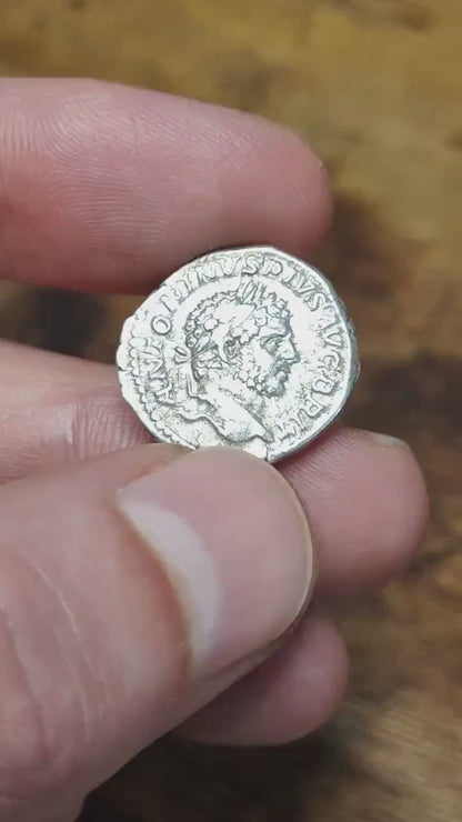 Caracalla Silver Denarius with Moneta reverse, Ancient roman coin