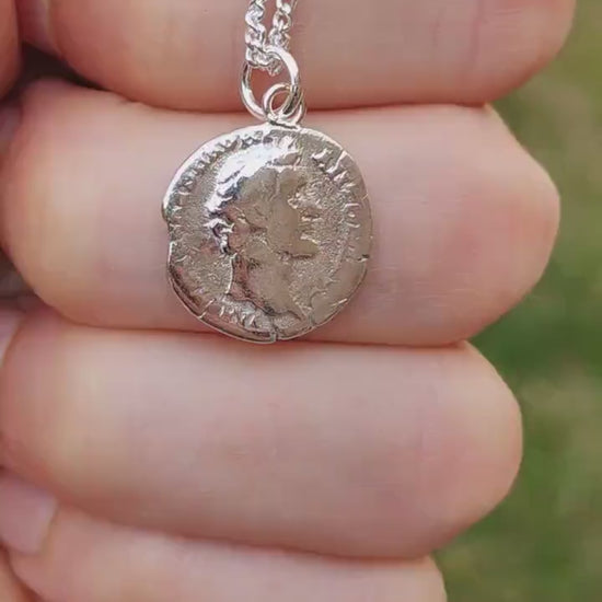 Antoninus pius Silver Denarius pendant and chain, ancient necklace