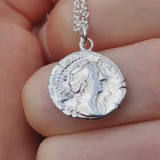 Faustina I Silver Denarius pendant and chain, ancient necklace