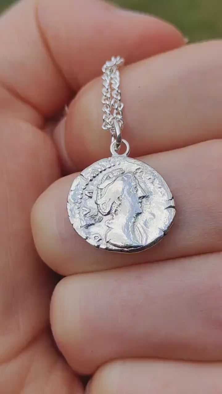 Faustina I Silver Denarius pendant and chain, ancient necklace